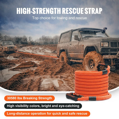 7/8" X 30' Kinetic Recovery Tow Rope 30,580lbs, Heavy-Duty Off Road Snatch Strap With 2 Soft Shackles (41750lbs) Extreme Duty 30% Elasticity Energy Snatch Strap Jeep Car Truck ATV Tractor - THE MILE MAKER DRIVER SHOP