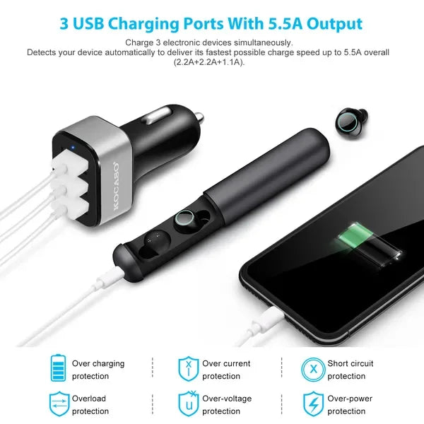 USB Car Charger 30W 5.5A 3 USB Port Cigarette Lighter Charger Adapter - THE MILE MAKER DRIVER SHOP
