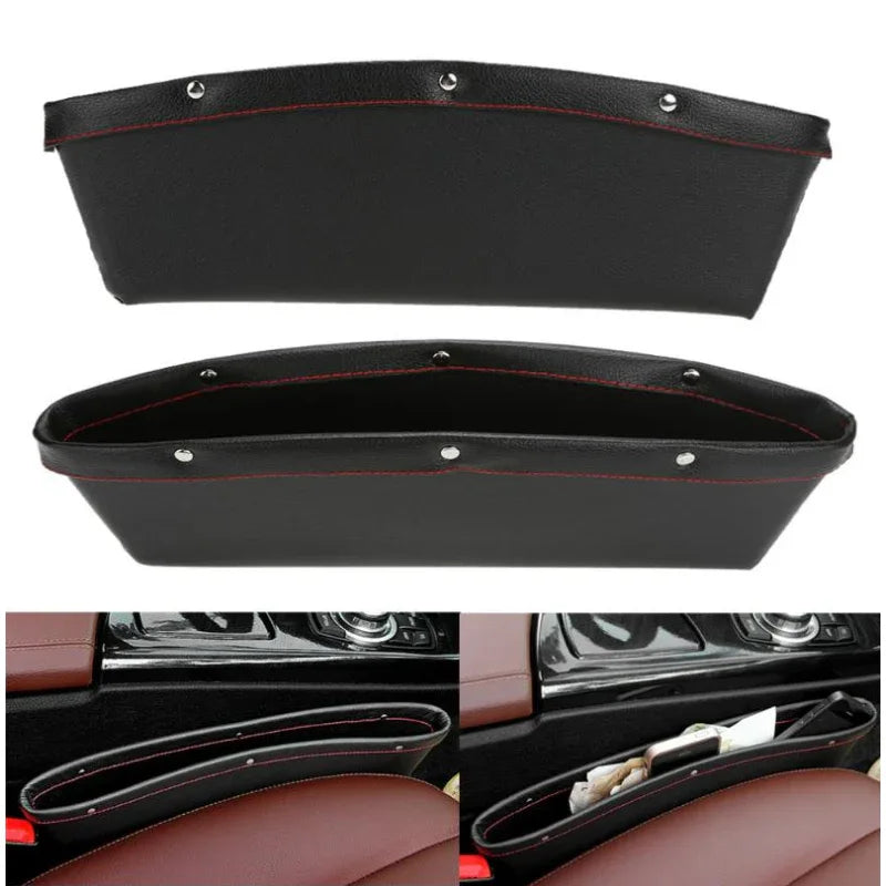 2pcs Car Seat Gap PU Leather Catch Catcher Box Caddy Slit Pocket Storage Organizer - THE MILE MAKER DRIVER SHOP