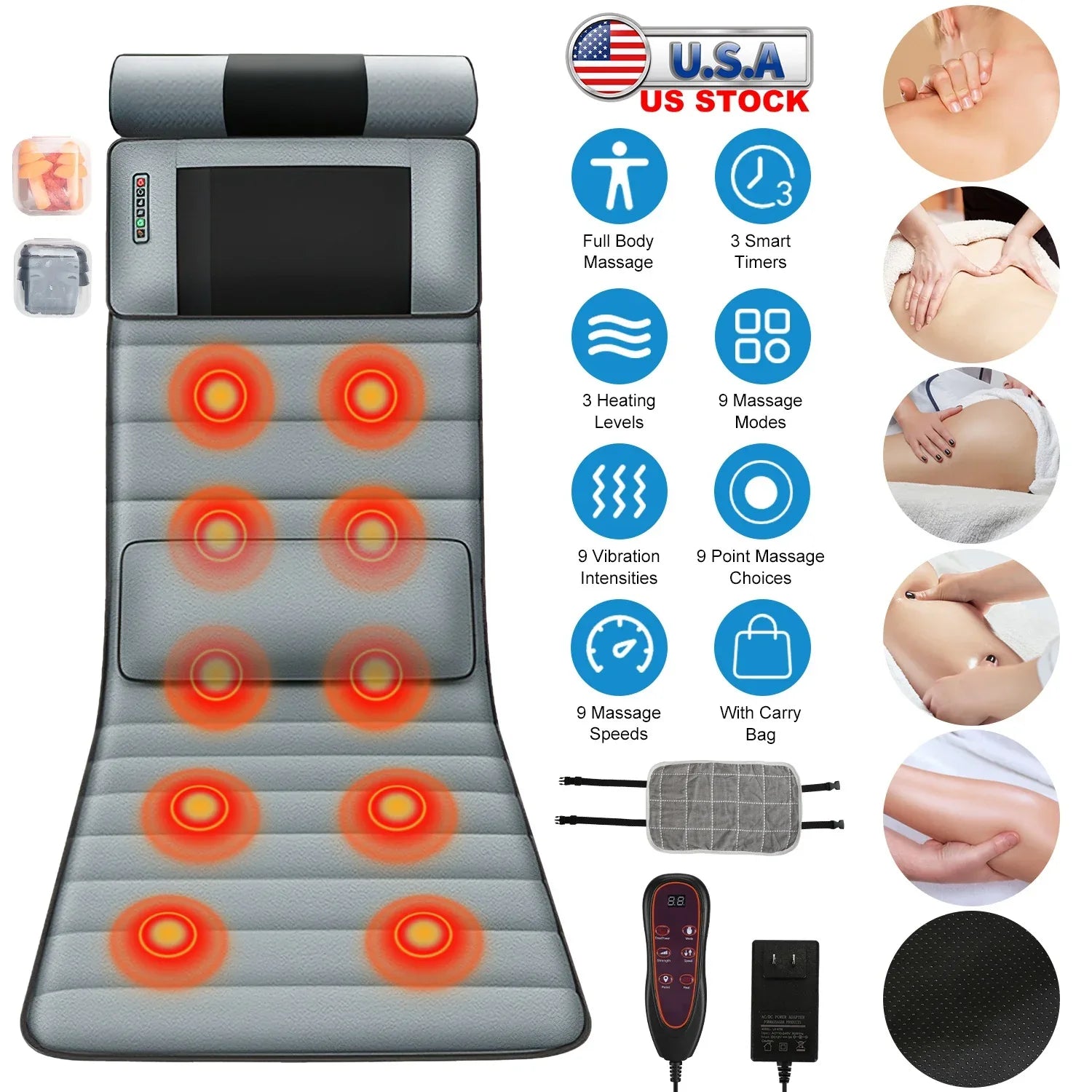 Advanced Version Full Body Electric Massage Mat With Heat Vibration Massage Pad Cushion With Neck Massager Lumbar Pillow With 10 Vibration Motors 3 Timers Anti-Slip Bottom Earplugs - THE MILE MAKER DRIVER SHOP