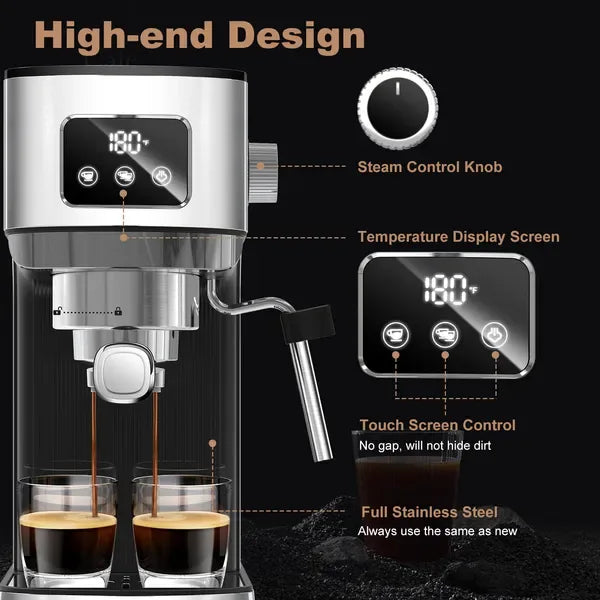 Geek Chef Espresso Machine, Cappuccino & Latte Machine With ESE POD Filter & Milk Frother Steam Wand, Accurate Temperature & Time Control, Compact Coffee Machine For Home,Stainless Steel - THE MILE MAKER DRIVER SHOP