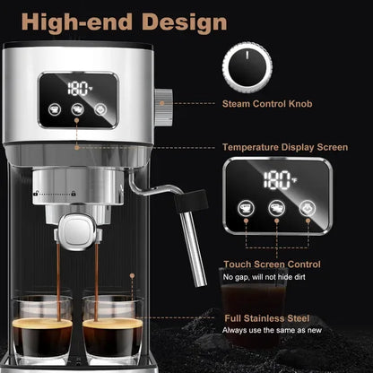 Geek Chef Espresso Machine, Cappuccino & Latte Machine With ESE POD Filter & Milk Frother Steam Wand, Accurate Temperature & Time Control, Compact Coffee Machine For Home,Stainless Steel - THE MILE MAKER DRIVER SHOP