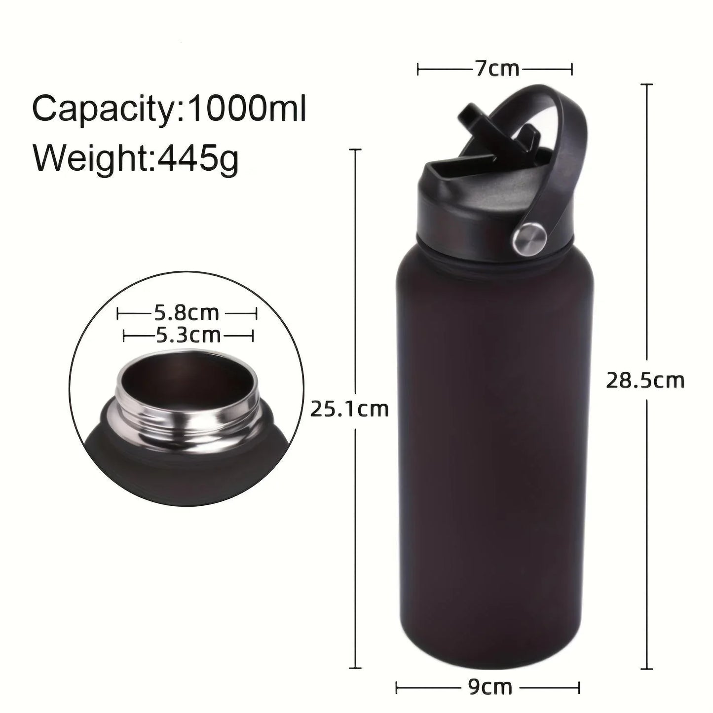 40 Oz Stainless Steel Sports Water Bottle With Straw Insulation, With 3 Lids ,straw Lid, Water Cup Lid,Please Note That This Product Is Shipped By Yourself For The Average Shipping Cost - THE MILE MAKER DRIVER SHOP