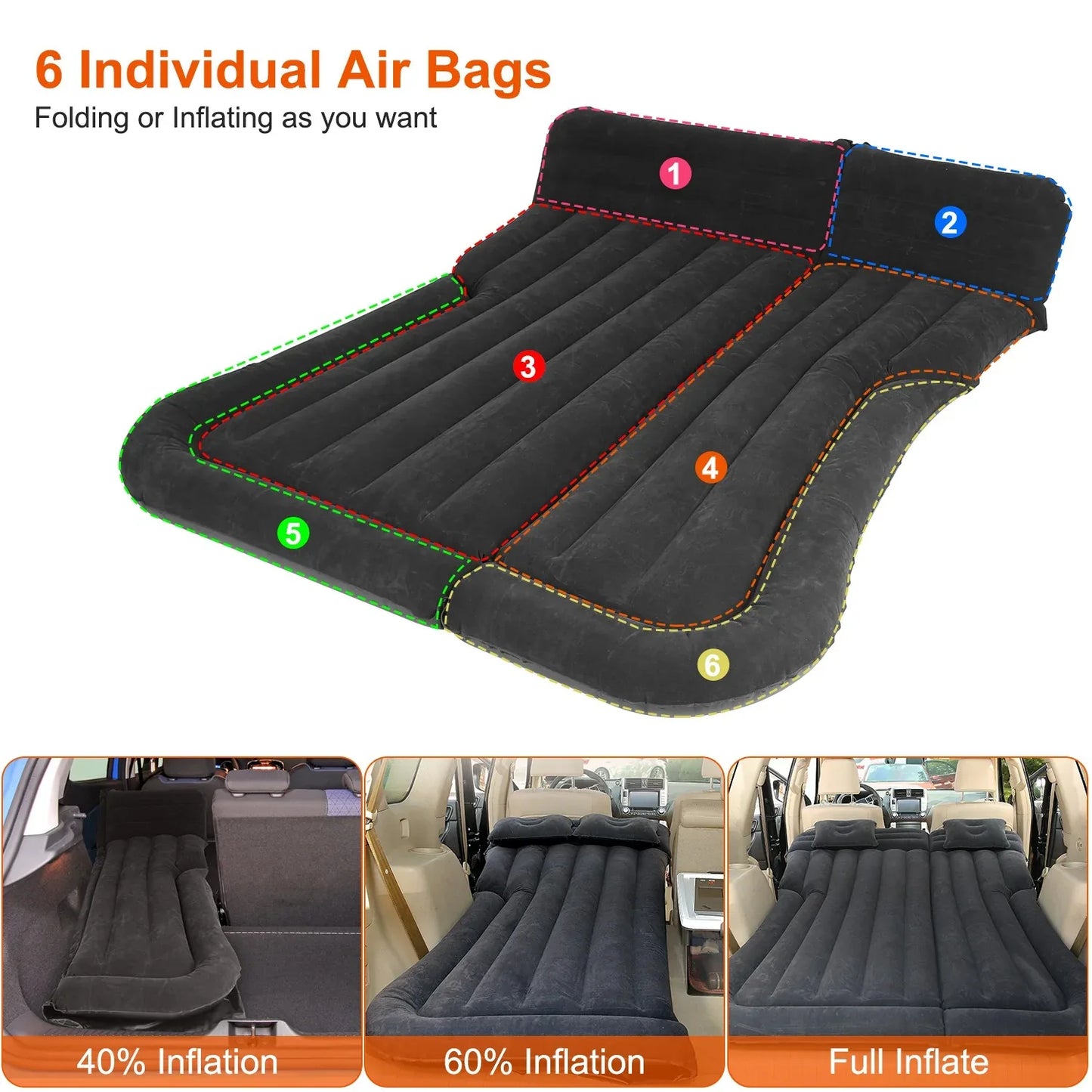 1Set Inflatable SUV Air Mattress Thickened Camping Bed Cushion With Pillow Storage Bag PVC Flocked Car Bed For Home Car Travel Camping - THE MILE MAKER DRIVER SHOP