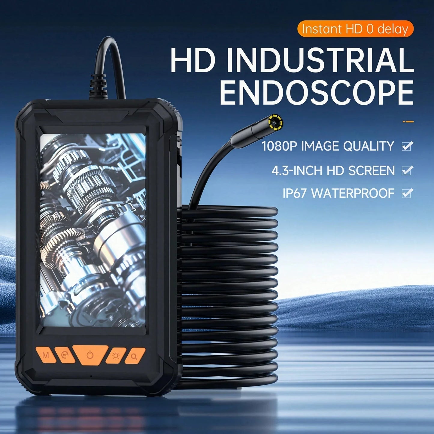 Handheld Industrial Endoscope Camera With 4.3 Inch IPS Screen IP67 HD Inspection Borescope 8 Adjustble LED - 1080P HD Borescope, - Portable Inspection Camera With Semi-Rigid Cord & Probe For, Plumbin - THE MILE MAKER DRIVER SHOP