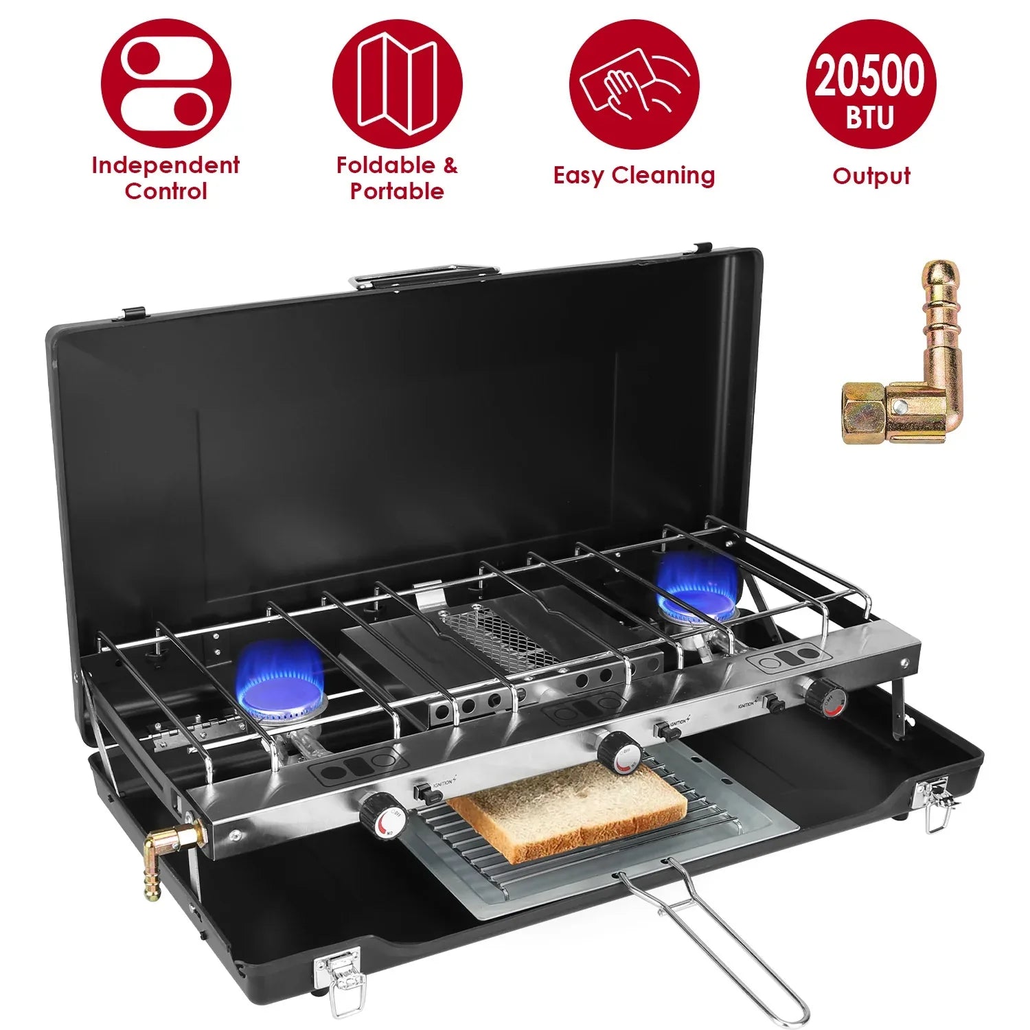 3 Burner Camping Stove 20000 BTU Portable Foldable Propane Stove With Toast Tray Windshield Portable Handle Outdoor Cooking Gas Stove For RV Camping BBQ Picnic - THE MILE MAKER DRIVER SHOP