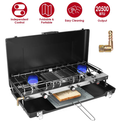 3 Burner Camping Stove 20000 BTU Portable Foldable Propane Stove With Toast Tray Windshield Portable Handle Outdoor Cooking Gas Stove For RV Camping BBQ Picnic - THE MILE MAKER DRIVER SHOP