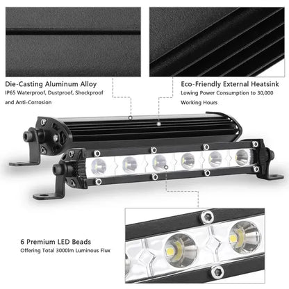 7" LED Light Bar Single Row Offroad Spot Lights 18W Ultra Slim Straight Work Light For Trailer Truck Bus Boat - THE MILE MAKER DRIVER SHOP