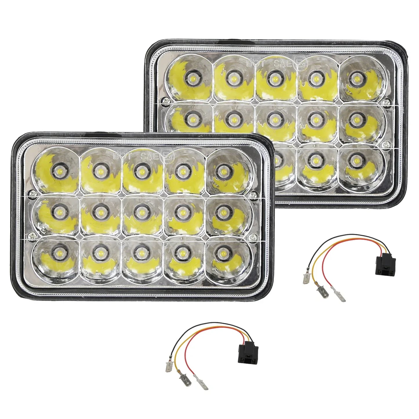 2Pcs 4x6in Car LED Headlights Vehicle Rectangular Headlamp With H4 Socket H4-to-3Pins Adapter With High Low Beam White Light IP68 Waterproof For 10-80V SUV Truck Sedan Car Motorcycle - THE MILE MAKER DRIVER SHOP