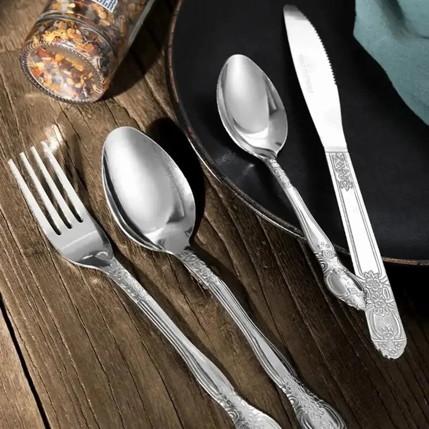Deluxe Premium Cutlery Flatware Set For The Home - Stainless Steel Cutlery Service With 1 Dinner Fork, 1 Dinner Knife, 1 Dinner Spoon And 1 Tea Spoon - Durable, Elegant And Rust-resista - THE MILE MAKER DRIVER SHOP