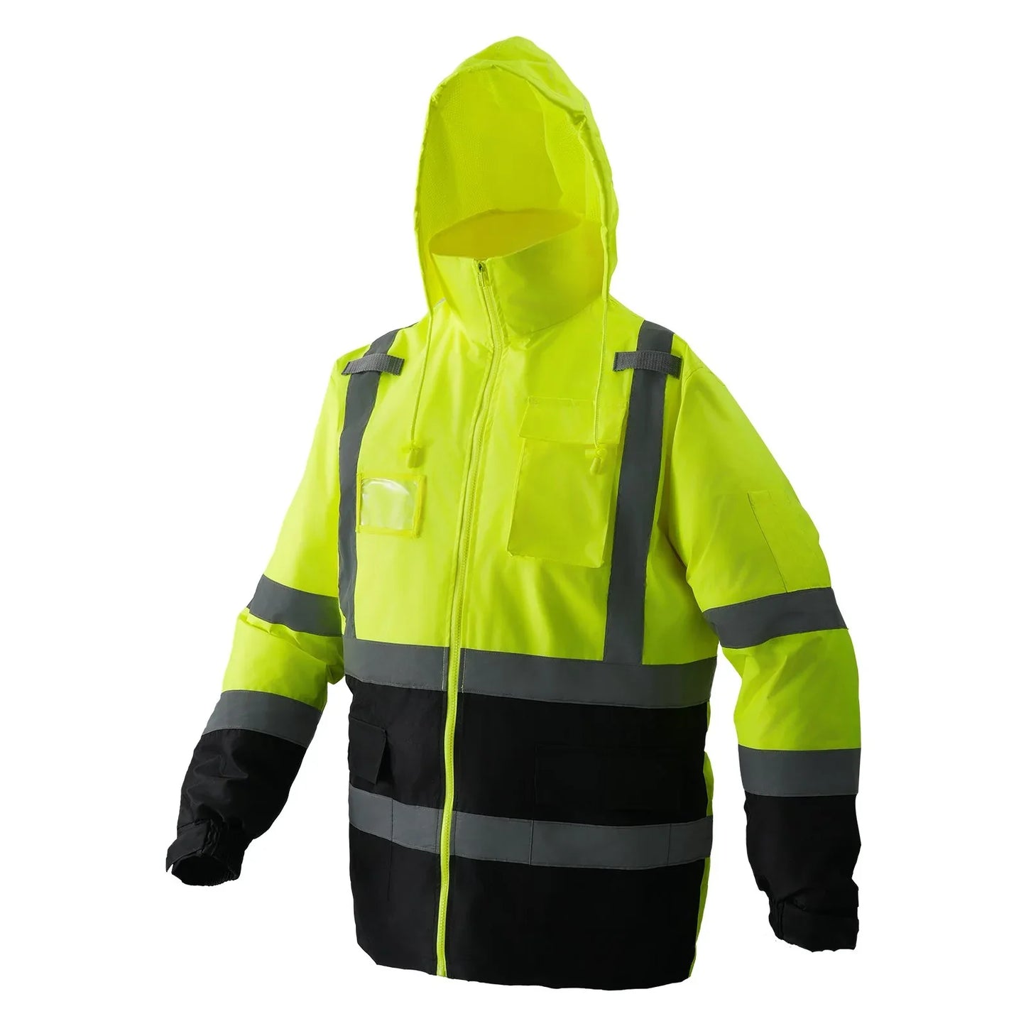 High Visibility Reflective Safety Jacket Waterproof Hoodie Yellow With Black L - THE MILE MAKER DRIVER SHOP