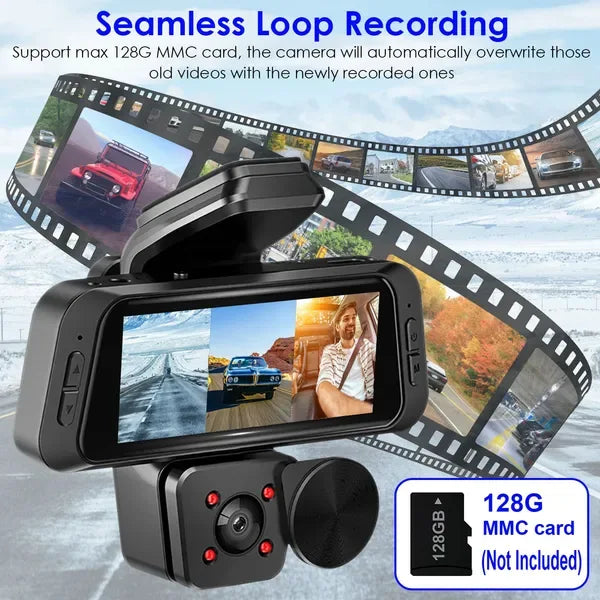 1080P FUD 3 Channel WiFi Dash Cam 170° Wide Angle Triple Car Camera With IR Night G-Sensor Motion Detection Loop Recording App Control Support 128G Max - THE MILE MAKER DRIVER SHOP