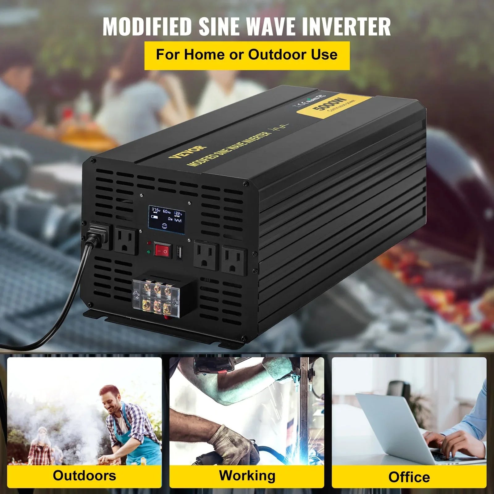 Power Inverter, 5000W Modified Sine Wave Inverter, DC 12V To AC 120V Car Converter, With LCD Remote Controller, LED Indicator, AC Outlets Inverter For Truck RV Car Boat Travel Camping Emergency - THE MILE MAKER DRIVER SHOP