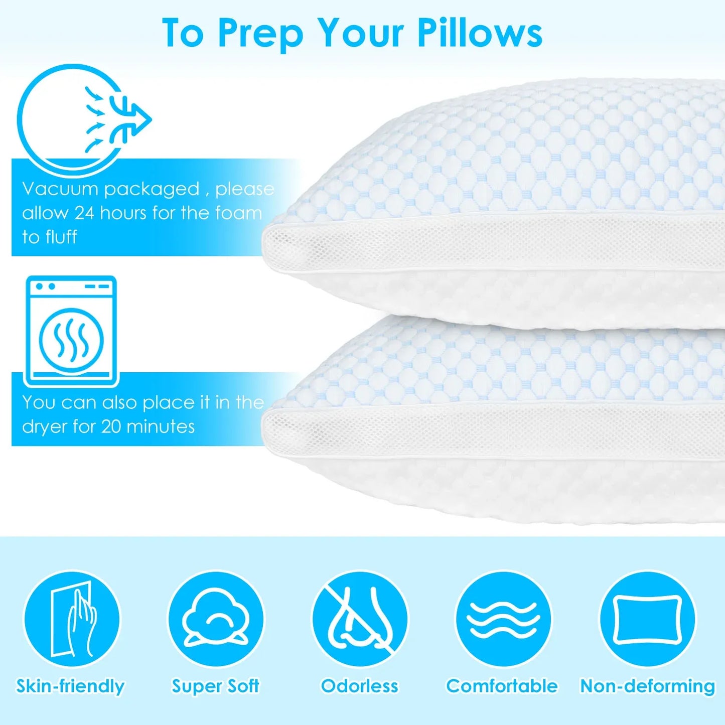 1Pc Or 2Pcs King Or Queen Size Options Shredded Memory Foam Pillow Adjustable Cool Pillow With Extra Filling Machine Washable Cover For Side Back Stomach Sleepers - THE MILE MAKER DRIVER SHOP