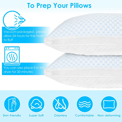 1Pc Or 2Pcs King Or Queen Size Options Shredded Memory Foam Pillow Adjustable Cool Pillow With Extra Filling Machine Washable Cover For Side Back Stomach Sleepers - THE MILE MAKER DRIVER SHOP
