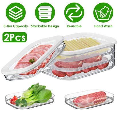 2Pcs Deli Meat Container With Lid For Fridge Stackable Bacon Container Clear Food Storage Box With Lid Meal Prep Container For Lunch Meat Salami Cold Nuts - THE MILE MAKER DRIVER SHOP