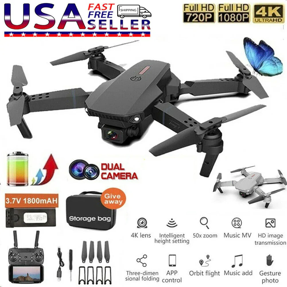 E88 Pro WIFI FPV Quadcopter With Fordable HD 4K Wide Angle Dual Camera Drone RC - THE MILE MAKER DRIVER SHOP