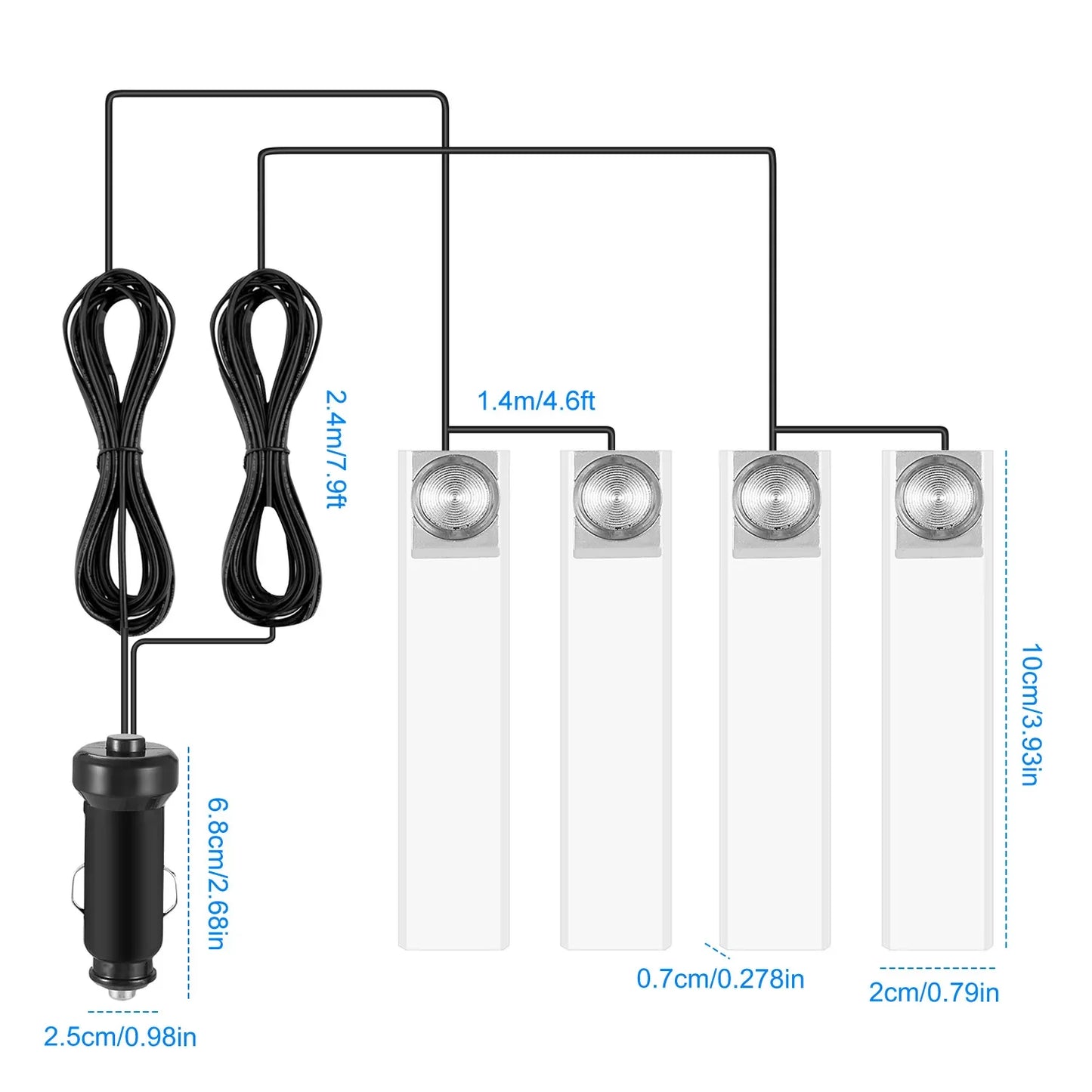 4Pcs Car Interior LED Atmosphere Light Car Charge Decorative Lamp DC 12V Blue Light - THE MILE MAKER DRIVER SHOP