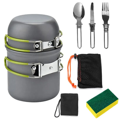 8Pcs Camping Cooking Ware Set Camping Stove Cookware Set Aluminum Pot Foldable Knife Fork Spoon Set For Hiking Picnic Outdoor - THE MILE MAKER DRIVER SHOP
