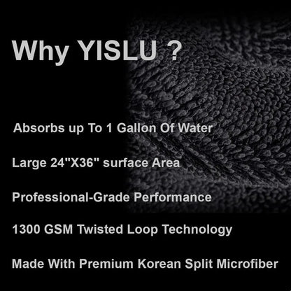 15x15in And 24x36in YISLU Drying Towel - Super Absorbent Car Drying Towel, Woven With Twisted Microfiber, 1300 GSM High Quality Microfiber 70 30 Mixed Twisted Microfiber - THE MILE MAKER DRIVER SHOP
