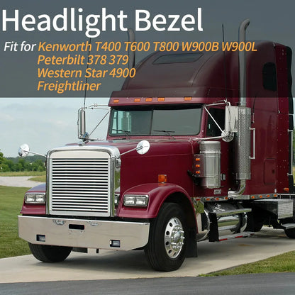 Dual Rectangular 2X For 4x6 Light Headlight Bezel With 12 Amber LED Light Strip For Kenworth T400 T600 T800 W900B W900L Peterbilt 378 379 Western Star 4900 Trucks Clear Lens White LED - THE MILE MAKER DRIVER SHOP