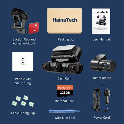Hainatech 360 Degree View 4 Channel Dash Cam Front And Rear Inside Left Right, Dash Camera For Cars, Built-in GPS WiFi Night Vision, 24 7 Recording Parking Mode Monitor, Free 128G Card - THE MILE MAKER DRIVER SHOP