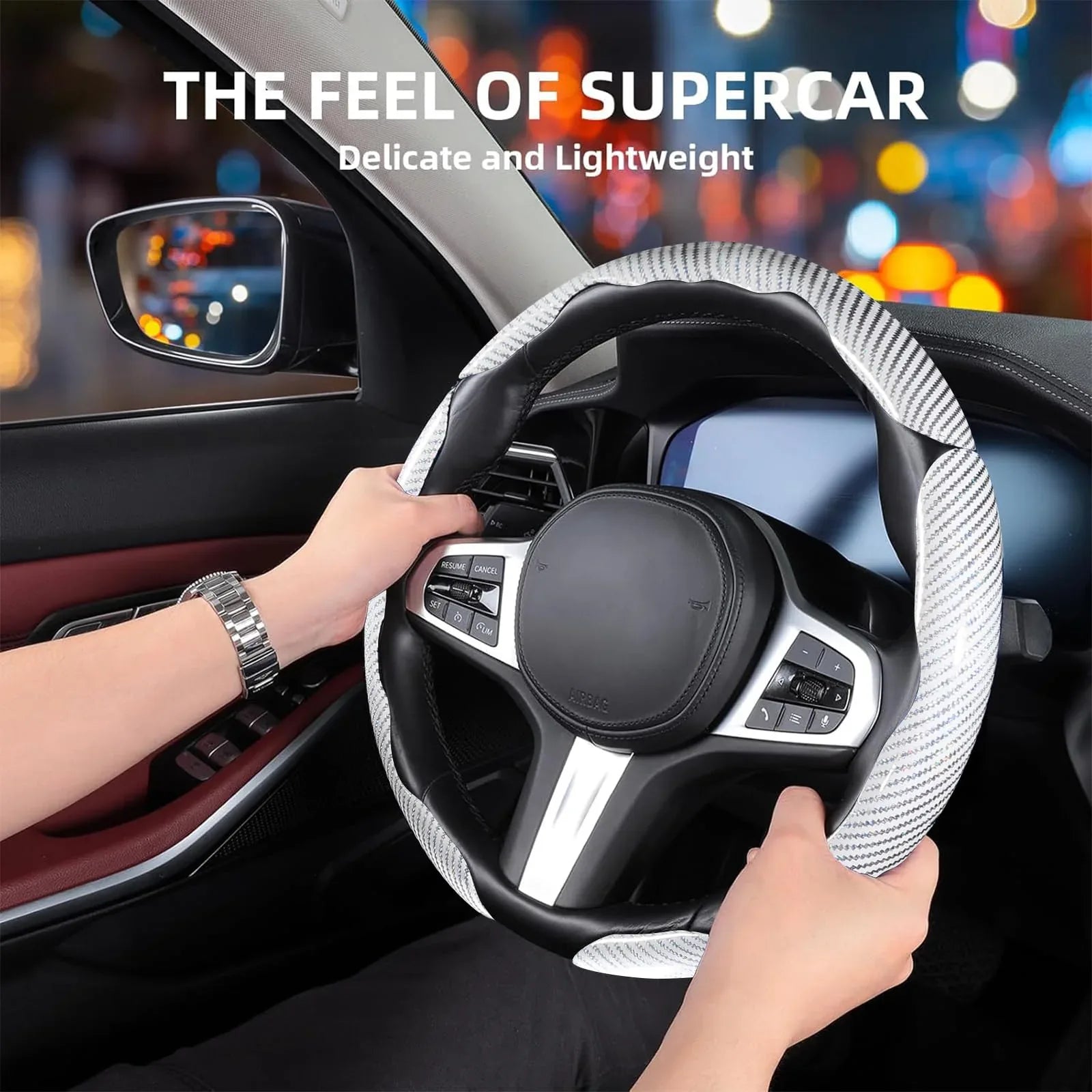 Carbon Fiber Steering Wheel Covers 3 Piece Clip On Steering Wheel Cover White - THE MILE MAKER DRIVER SHOP