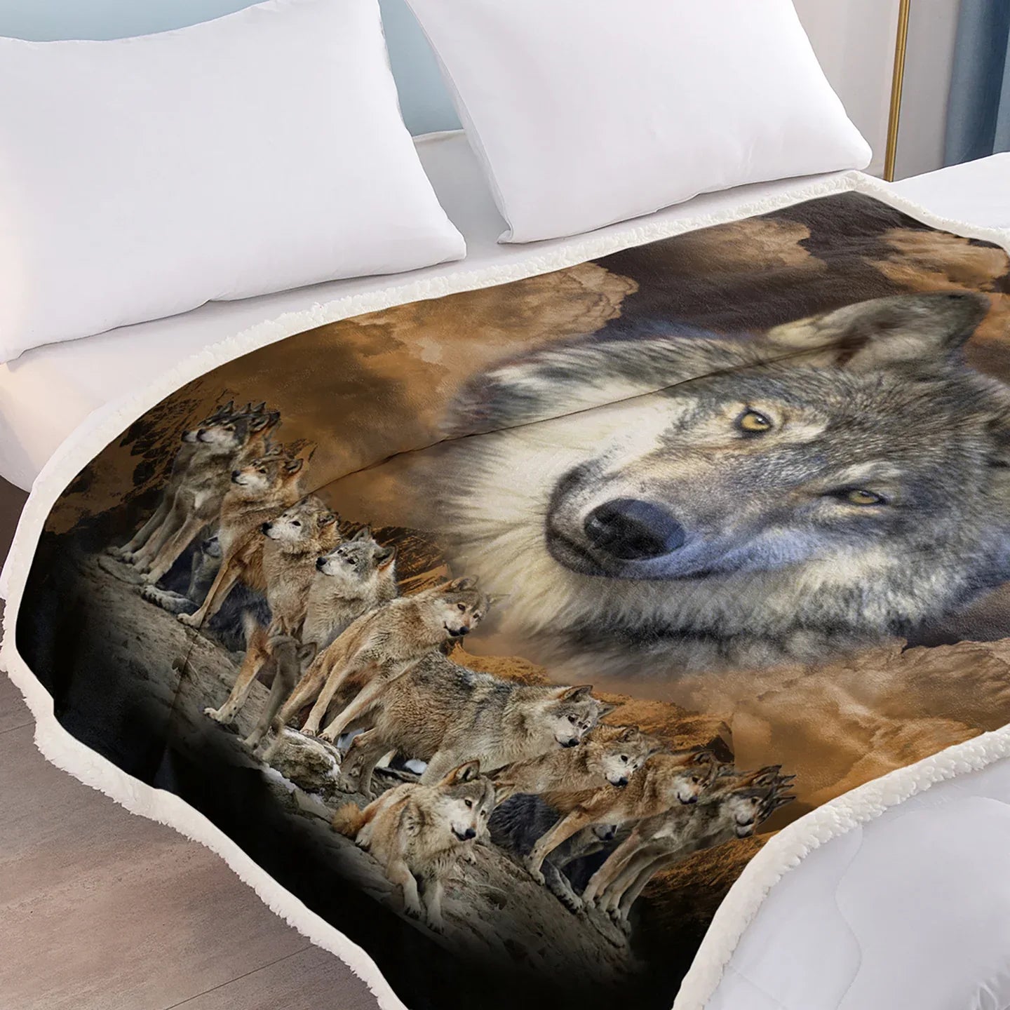 Indian Wolf Sherpa Fleece Blanket Native American Wolf Cozy Warm Fluffy Plush Blanket For Bed Couch Chair Living Room Decor 50x60 Inch 60x80 Inch - THE MILE MAKER DRIVER SHOP