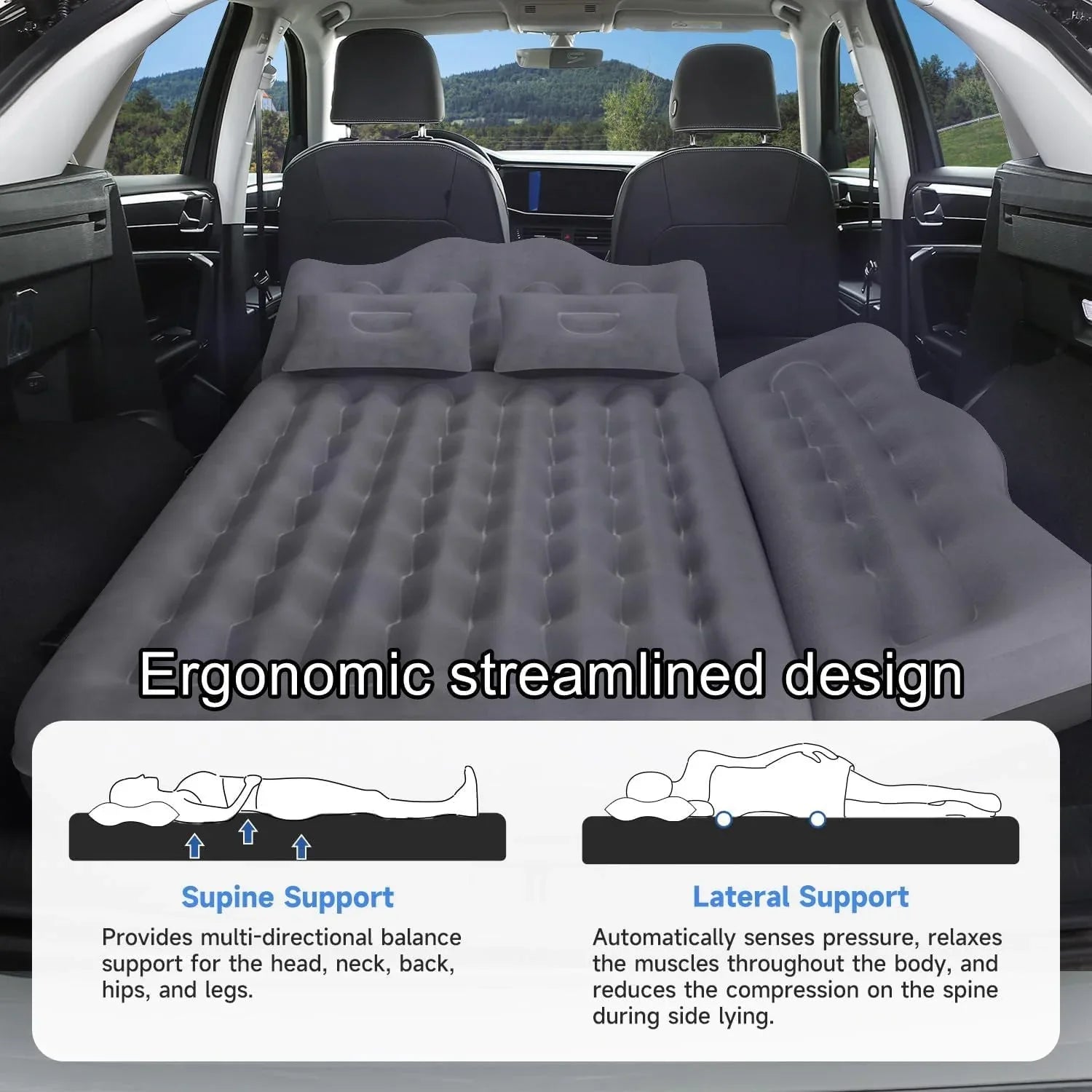 Car Air Mattress, Inflatable SUV Truck Air Mattress Back Seat Camping Bed Thickened Car Sleeping Pad For Travel, Car Bed SUV Mattress With 2 Pillows - THE MILE MAKER DRIVER SHOP