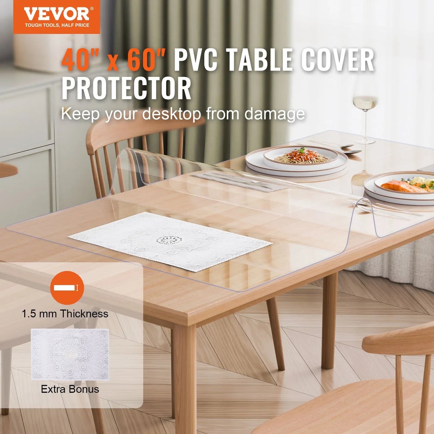 PVC Table Protector 40x60 Inch Clear Plastic Desk Protector 1.5mm Thick - THE MILE MAKER DRIVER SHOP