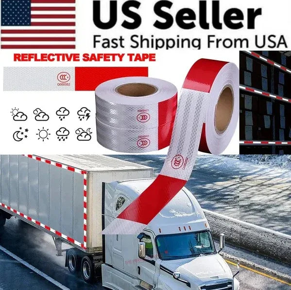Reflective Trailer Safety Tape Conspicuity Tape Warning Sign Car Truck Red White - THE MILE MAKER DRIVER SHOP
