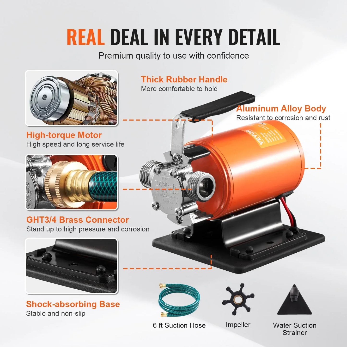 Water Transfer Pump, 12V DC 360 GPH 1/10HP, Portable Electric Utility Pump With 6 Ft Suction Hose Kit, Impeller, Suction Strainer, For Garden, Rain Barrel, Pool, Pond, Hot Tub, Aquarium Draining - THE MILE MAKER DRIVER SHOP