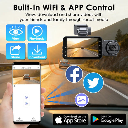 WiFi FHD 1080P 3 Channel Car Dash Cam Front Rear Inside With 32G MMC Card Motion Detection Loop Recording Infrared Night Vision Surveillance Car Camera With App Control - THE MILE MAKER DRIVER SHOP