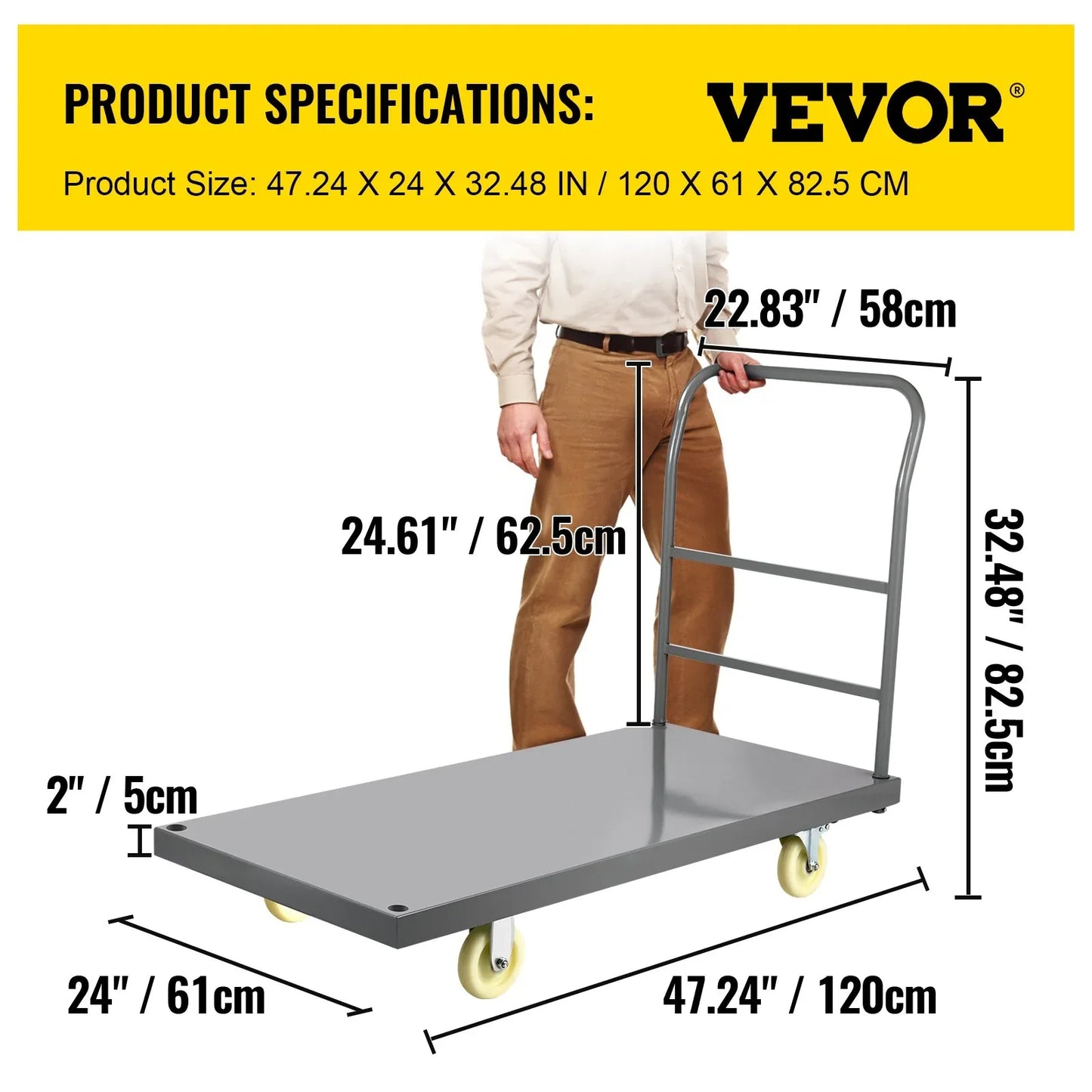 VEVOR Platform Truck 2000 Lbs Capacity Flatbed Cart Hand Truck - THE MILE MAKER DRIVER SHOP