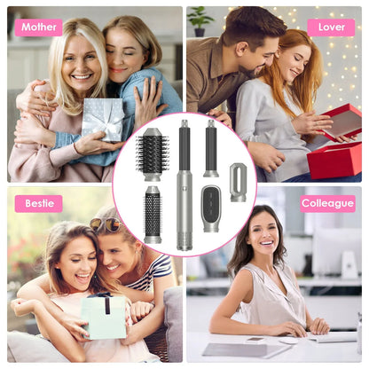 1Pc 6 In 1 Hot Air Styler Volumizer Straightener Curler Dryer Automatic Wrap Styler Hair Dryer Brush Set With 3 Temp Settings ALCI Plug Glove Cable Zip Tie - THE MILE MAKER DRIVER SHOP