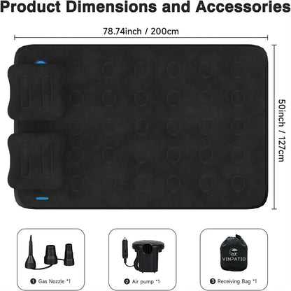 Full Size Truck Inflatable Mattress, Fits For 5.5-6.5 Ft Trucks, Inflatable Pickup Truck Air Bed, With Phone Slot And Cup Slot, 2 Pillows, Suitable For Outdoor And Indoor - THE MILE MAKER DRIVER SHOP