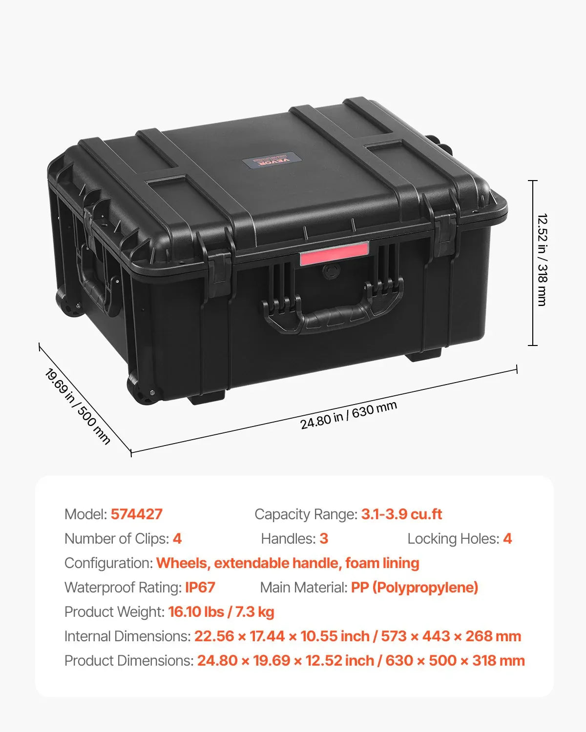 Weatherproof Hard Case, Heavy Duty Protective Dry Box Case With Pre-Cut Foam, Wheels Retractable Pull Handles For Travel, Hunt, Military, Tactical, IP67 Waterproof Case For Cameras - THE MILE MAKER DRIVER SHOP