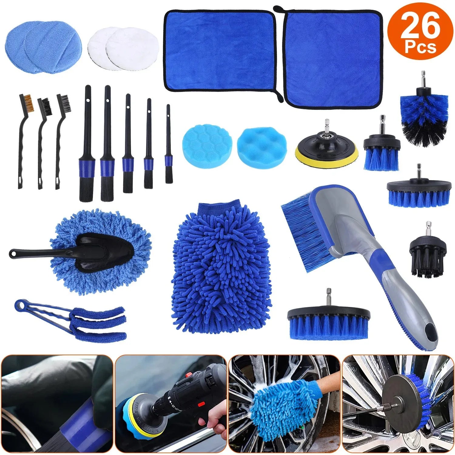 26Pcs Car Detailing Brush Kit Exterior Interior Car Cleaning Set Drill Brush Set Car Buffing Sponge Pads Kit For Cleaning Automobile Interior Exterior Wheels Dashboard - THE MILE MAKER DRIVER SHOP