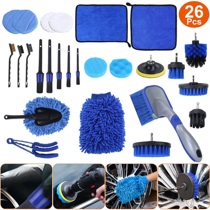 26Pcs Car Detailing Brush Kit Exterior Interior Car Cleaning Set Drill Brush Set Car Buffing Sponge Pads Kit For Cleaning Automobile Interior Exterior Wheels Dashboard - THE MILE MAKER DRIVER SHOP