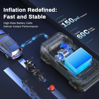 3000A Portable Car Emergency Starter Power Supply With Inflator Function 150PSI Digital Tire Inflator 12V Car Battery Charger With LED Lighting LCD Display - THE MILE MAKER DRIVER SHOP