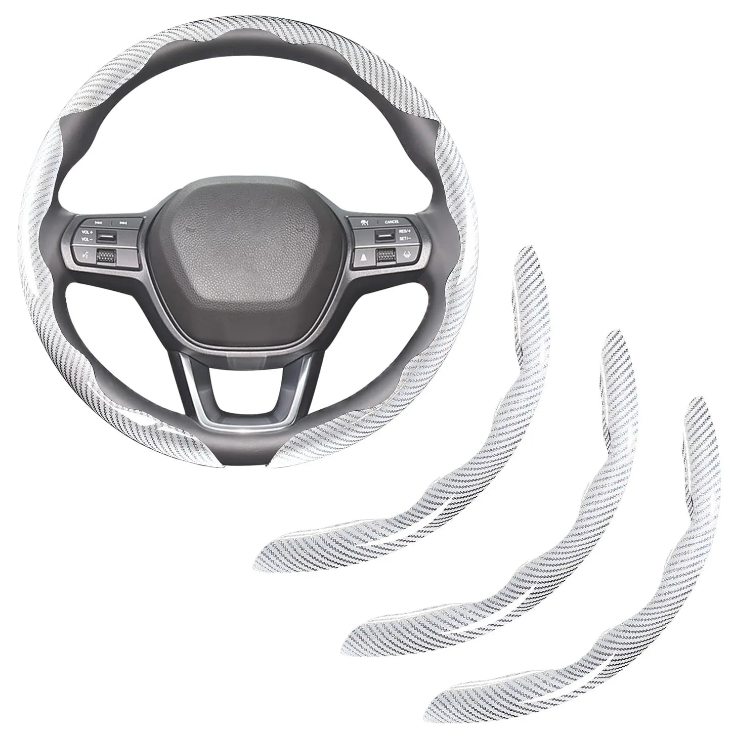 Carbon Fiber Steering Wheel Covers 3 Piece Clip On Steering Wheel Cover White - THE MILE MAKER DRIVER SHOP