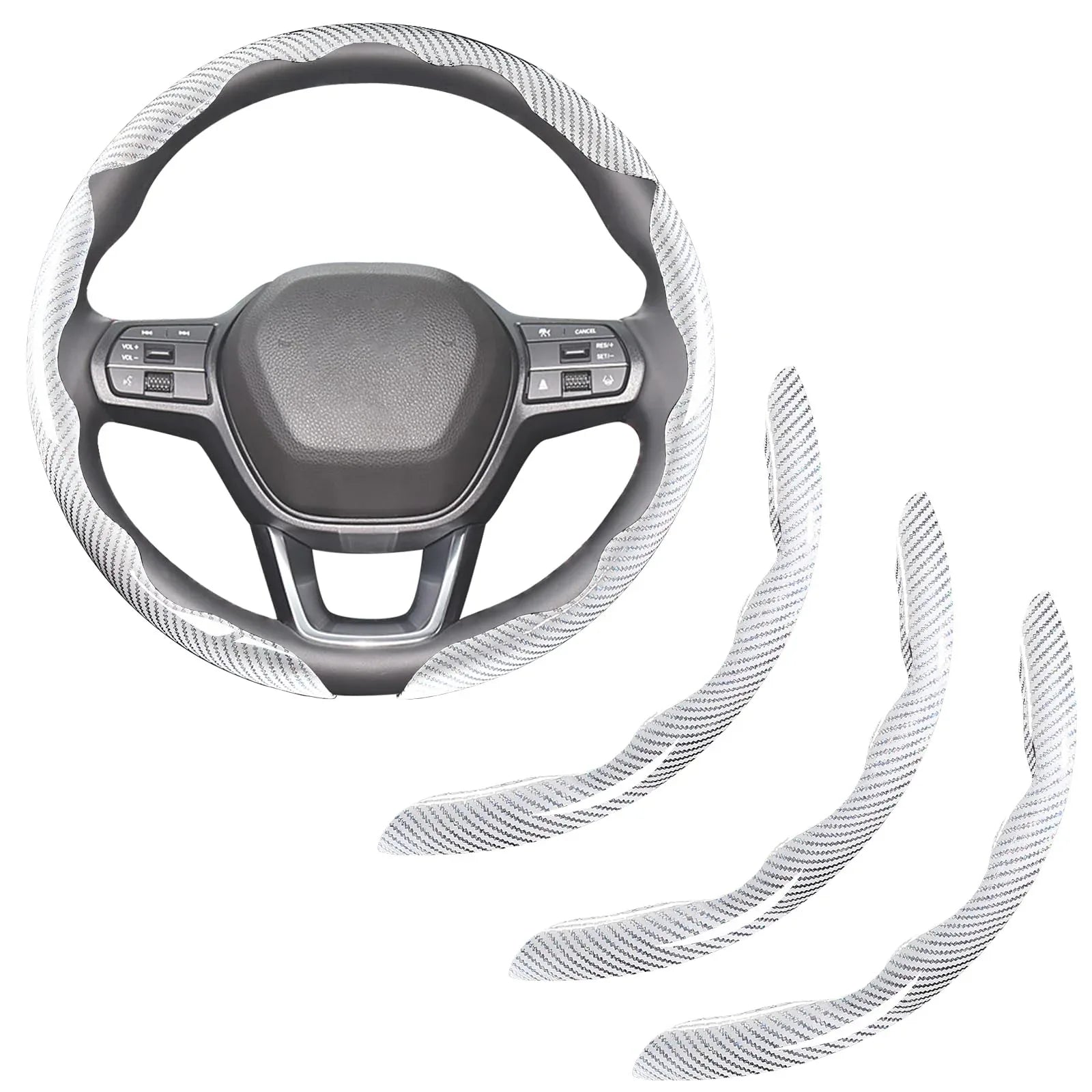 Carbon Fiber Steering Wheel Covers 3 Piece Clip On Steering Wheel Cover White - THE MILE MAKER DRIVER SHOP