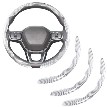 Carbon Fiber Steering Wheel Covers 3 Piece Clip On Steering Wheel Cover White - THE MILE MAKER DRIVER SHOP