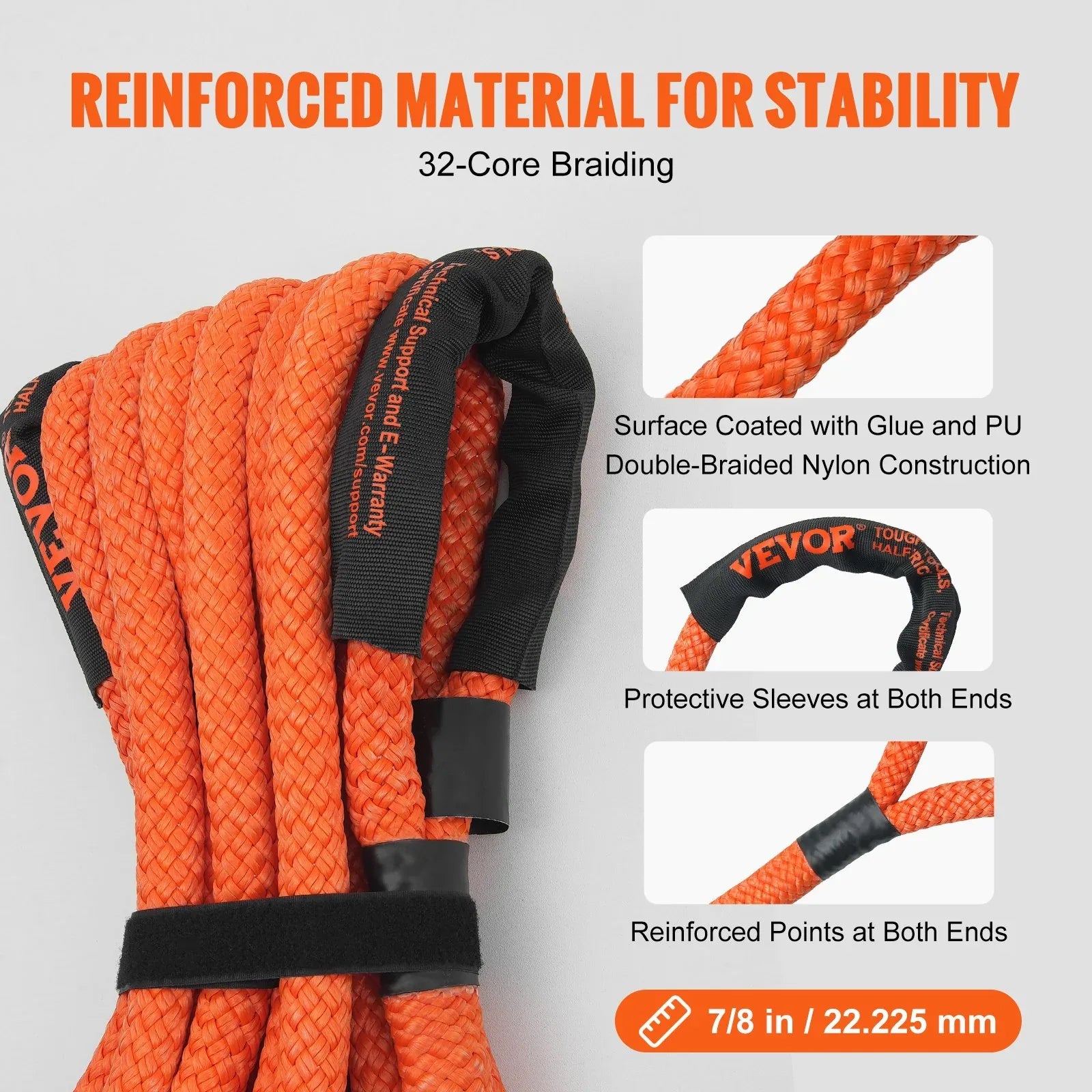 7/8" X 30' Kinetic Recovery Tow Rope 30,580lbs, Heavy-Duty Off Road Snatch Strap With 2 Soft Shackles (41750lbs) Extreme Duty 30% Elasticity Energy Snatch Strap Jeep Car Truck ATV Tractor - THE MILE MAKER DRIVER SHOP