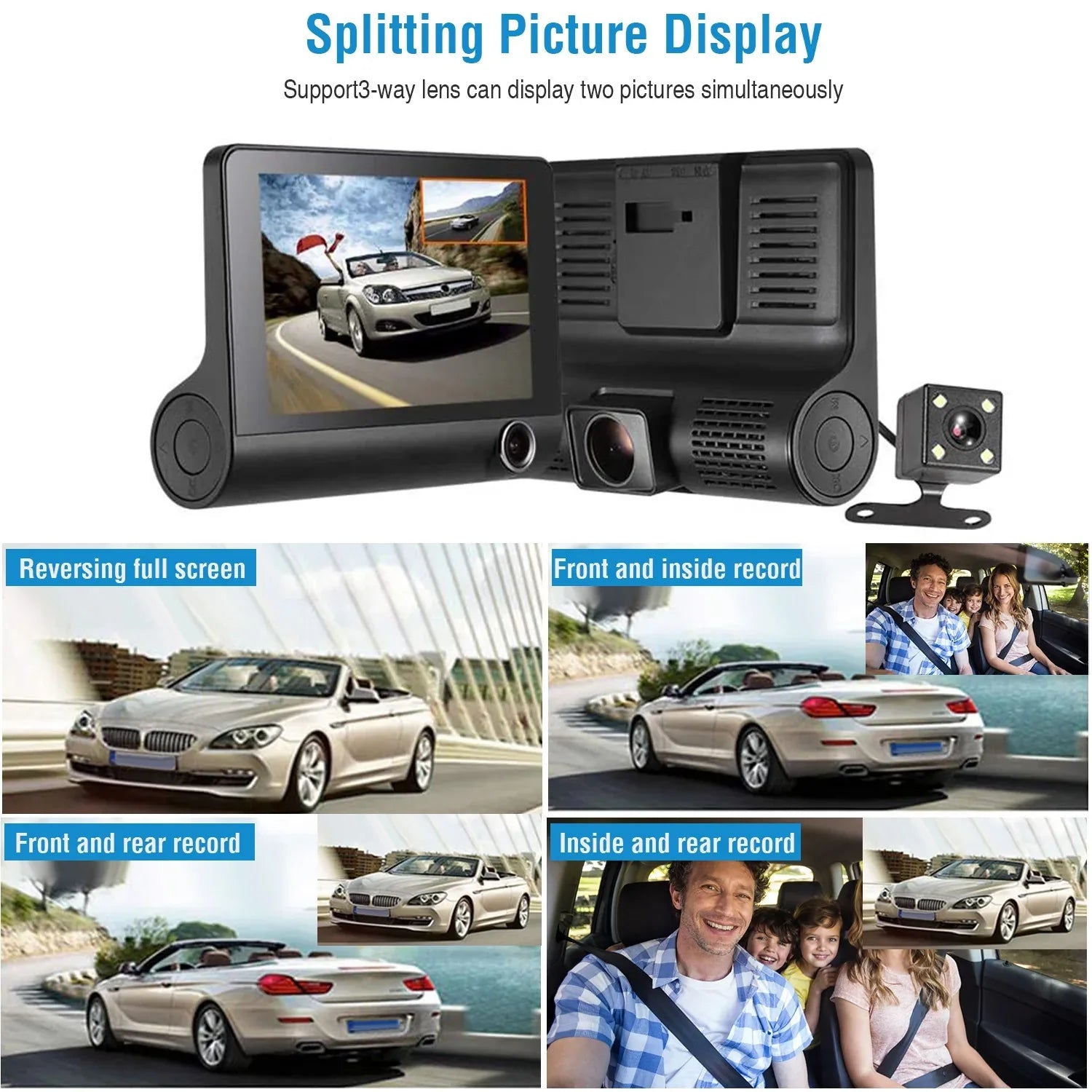 1296P Car DVR Dash Camera 4In 3 Lens Vehicle Driving Recorder Seamless Recording - THE MILE MAKER DRIVER SHOP