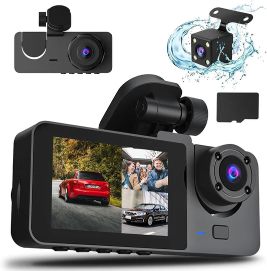 3 Channel Dash Cam, 1080P Dash Cam Front And Rear Inside, Three Way Dash Camera For Cars, Car Camera With 32GB Card, 24H Parking Mode, Loop Recording, Super Night Vision - THE MILE MAKER DRIVER SHOP