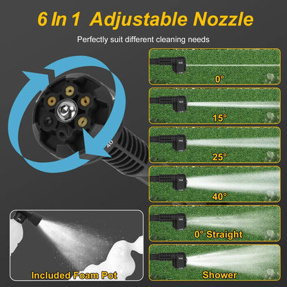 Cordless Pressure Washer With 6 In 1 Nozzle Portable Electric Power Washer High Pressure Water Sprayer 1000PSI Car Washer Cleaner With 6000mAh 21V Rechargeable Battery And Charger - THE MILE MAKER DRIVER SHOP