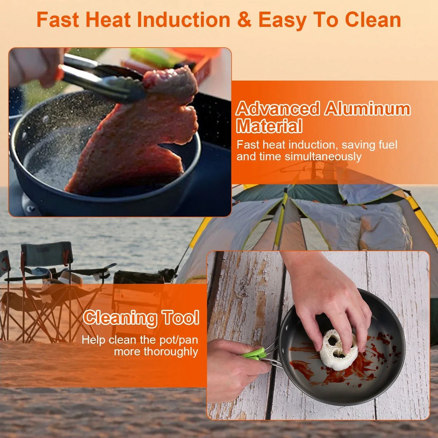 16Pcs Camping Cooking Ware Set Camping Stove Cookware Kit Aluminum Pot Pan Kettle Set With Bowls Knife Fork Spoon Carabiner Spatula Cutting Board For Hiking Picnic Outdoor - THE MILE MAKER DRIVER SHOP